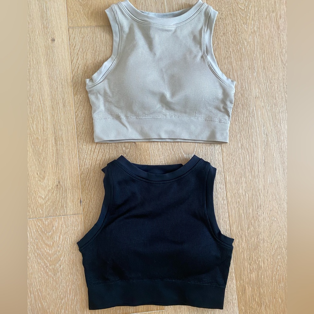 Set of high neck ribbed jog bras, size small